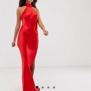 ASOS - CHOKER MAXI DRESS -RED SATIN - Size 2
